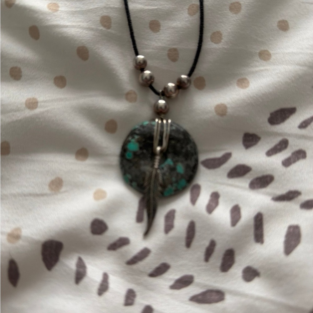 Turquoise Accent Black Cord Pendant Necklace - Picture 5 of 5